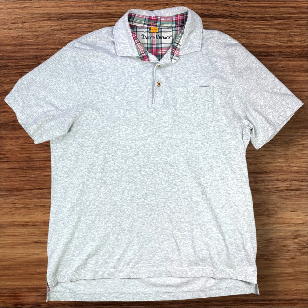 Tailor Vintage Men’s 100% Cotton Gray Polo. Tag size Large